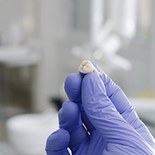 Hand holding an extracted tooth